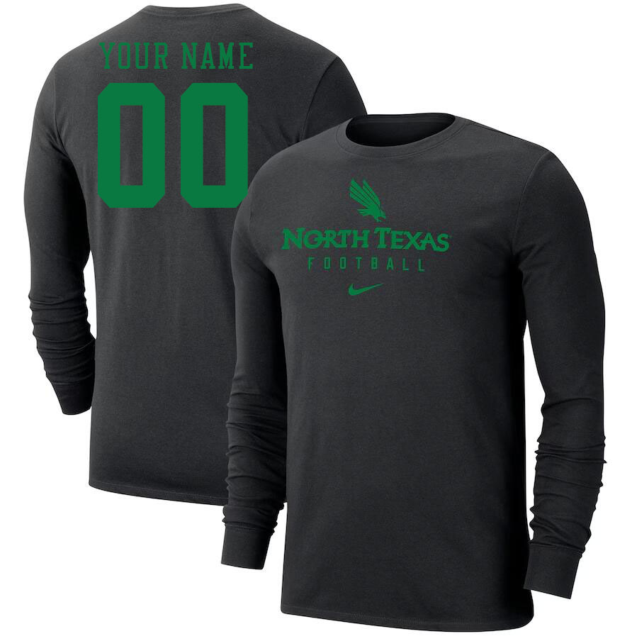 Custom North Texas Mean Green Name And Number Tshirts-Black